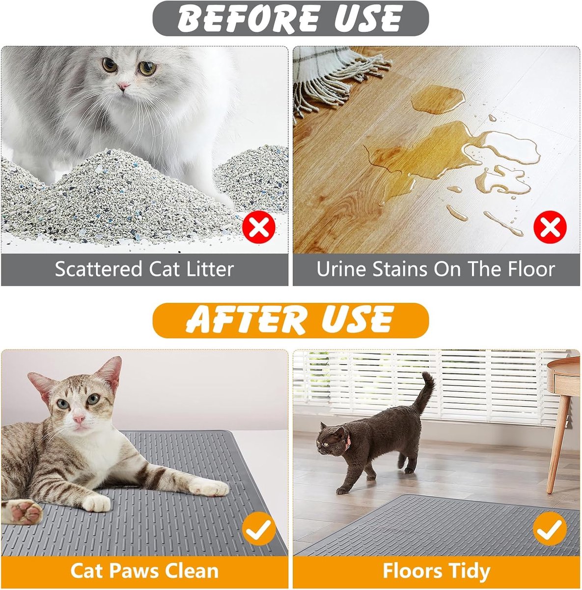 Miniatuur van productfoto 5 van Kattenbakmat - kattenbak mat - Kattenbakmat met waterdichte opstaande randen - 71 x 50 cm - Siliconen kattenbakmat - Grijs
