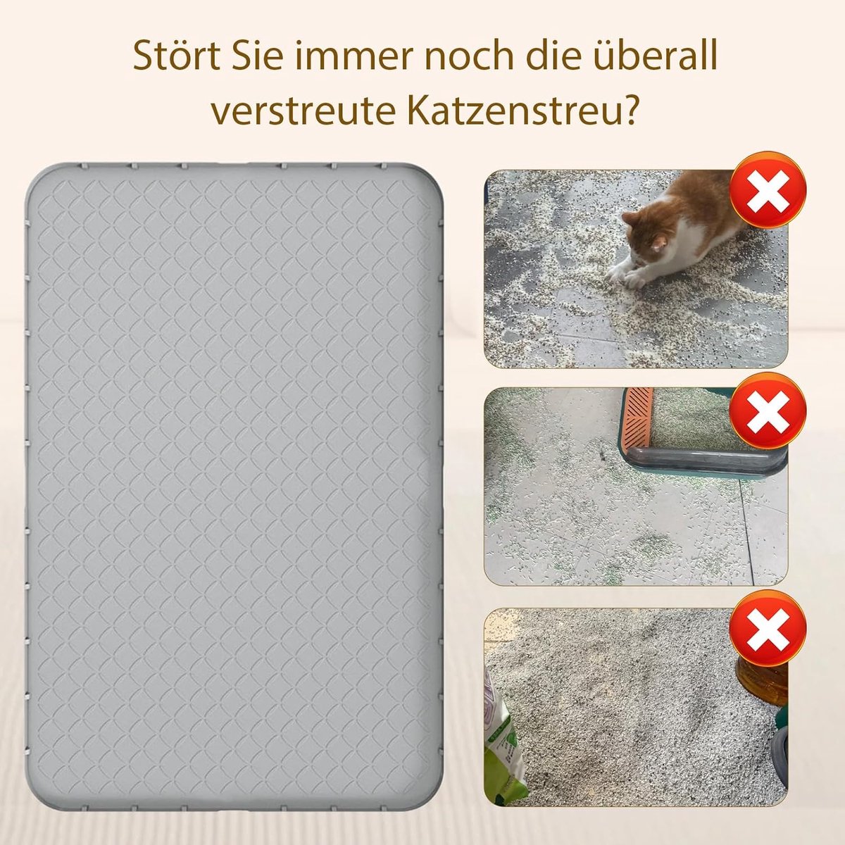 Miniatuur van productfoto 4 van Kattenbakmat - kattenbak mat - Anti-kattenbakmat - Siliconen - 86x56 cm - Grijs