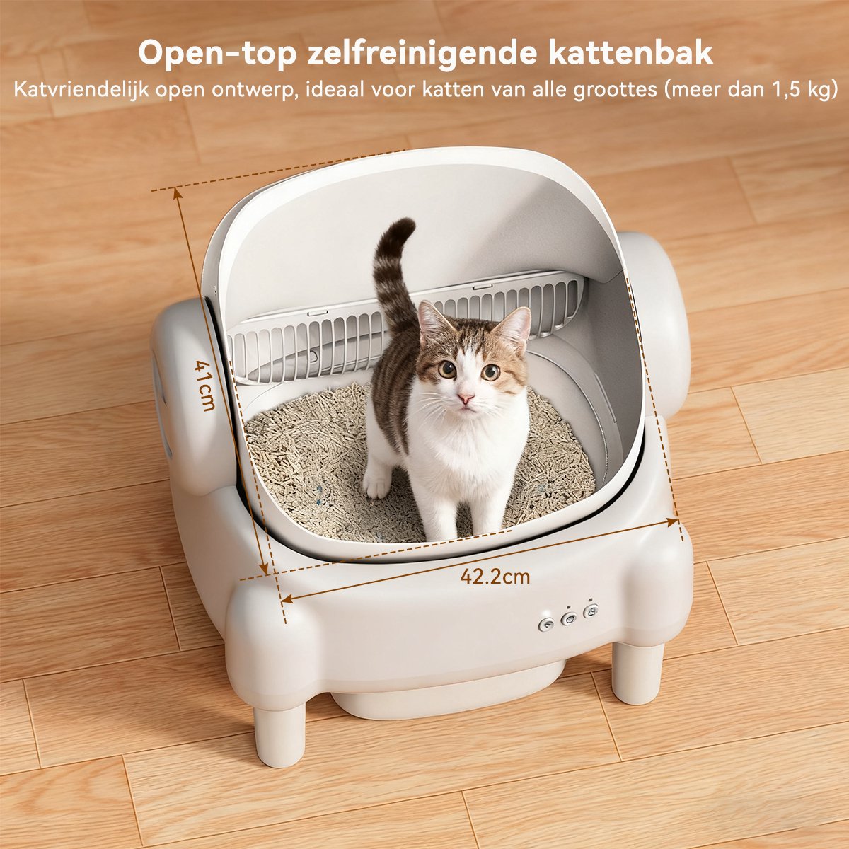 Automatische Kattenbak XXL- 76L - Zelfreinigend – Electrische Kattenbak - Bedienen via App - incl stekkeradapter en 3 rollen opvangzakjes - Incl. Kattenbakmat - Wit
