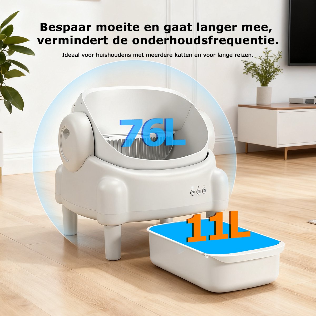 Miniatuur van productfoto 7 van Automatische Kattenbak XXL- 76L - Zelfreinigend – Electrische Kattenbak - Bedienen via App - incl stekkeradapter en 3 rollen opvangzakjes - Incl. Kattenbakmat - Wit