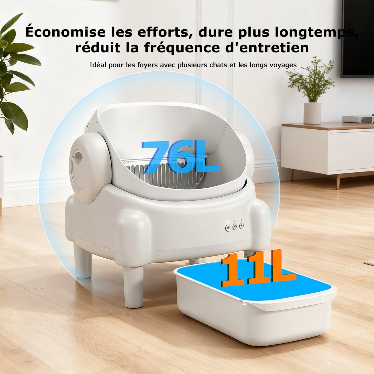 Zelfreinigende Kattenbak - Grote Capaciteit Automatische Kattenbak -XXL 76L - Electrische Kattenbak - Incl. App-Met Kattenbakmat en 3 rollen opvangzakjes