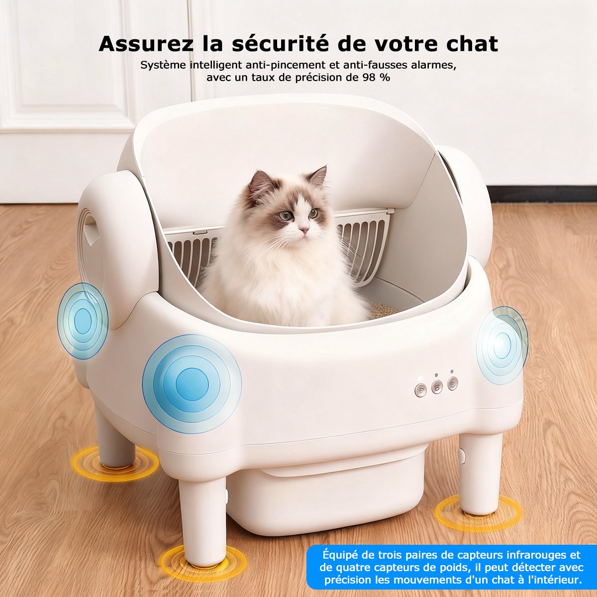 Miniatuur van productfoto 2 van Zelfreinigende Kattenbak - Grote Capaciteit Automatische Kattenbak -XXL 76L - Electrische Kattenbak - Incl. App-Met Kattenbakmat en 3 rollen opvangzakjes