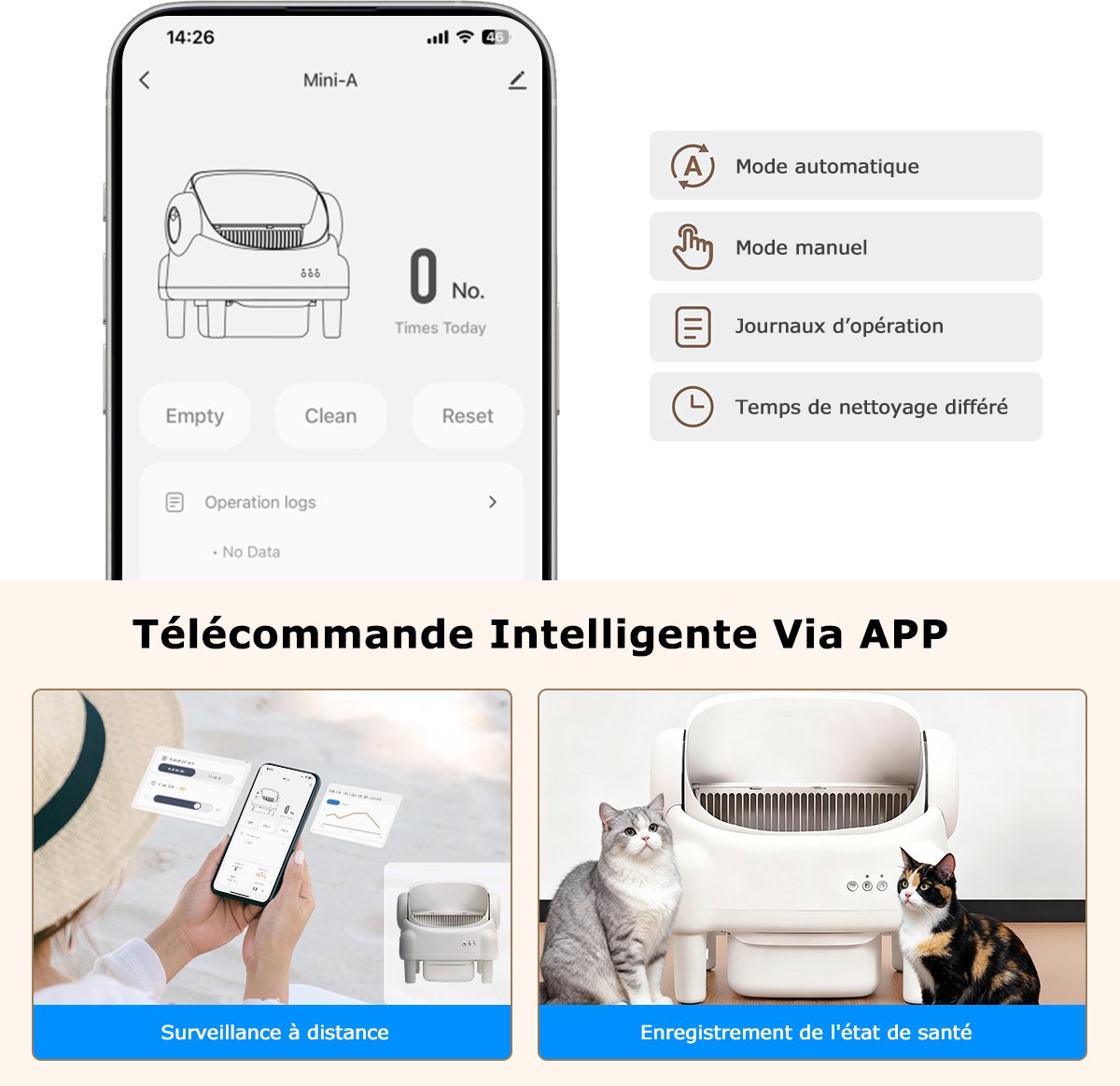 Miniatuur van productfoto 3 van Zelfreinigende Kattenbak - Grote Capaciteit Automatische Kattenbak -XXL 76L - Electrische Kattenbak - Incl. App-Met Kattenbakmat en 3 rollen opvangzakjes