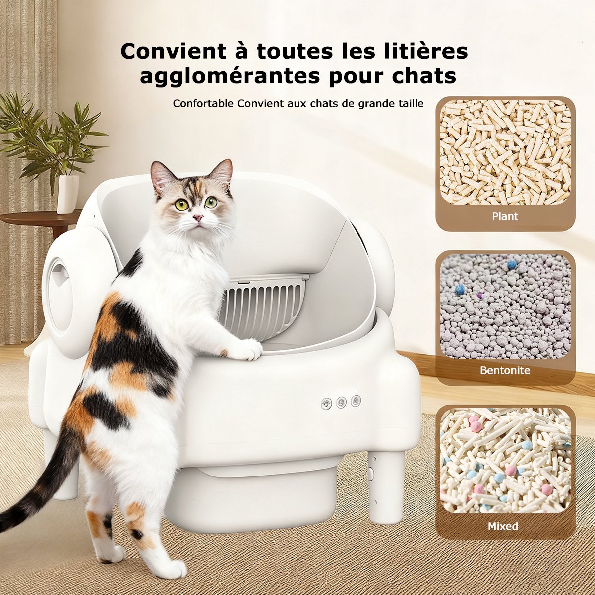 Miniatuur van productfoto 4 van Zelfreinigende Kattenbak - Grote Capaciteit Automatische Kattenbak -XXL 76L - Electrische Kattenbak - Incl. App-Met Kattenbakmat en 3 rollen opvangzakjes
