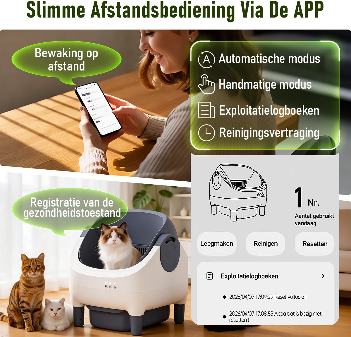Miniatuur van productfoto 3 van Automatische Kattenbak XXL- 76L - Zelfreinigend – Electrische Kattenbak - Bedienen via App - incl stekkeradapter en 3 rollen opvangzakjes - Incl. Kattenbakmat