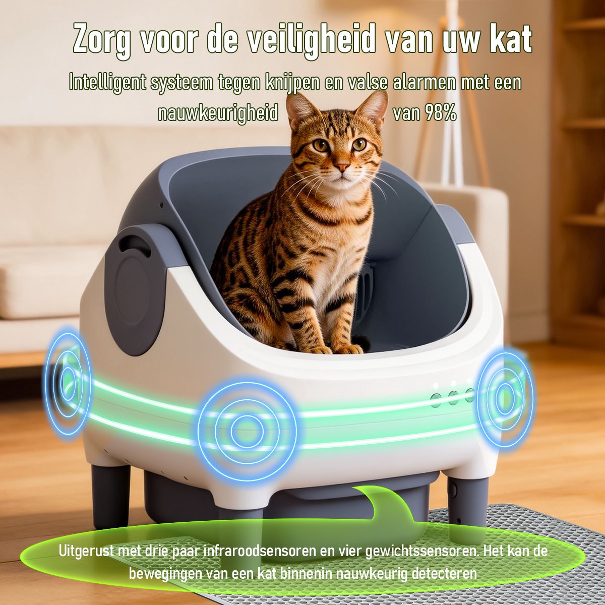 Miniatuur van productfoto 4 van Automatische Kattenbak XXL- 76L - Zelfreinigend – Electrische Kattenbak - Bedienen via App - incl stekkeradapter en 3 rollen opvangzakjes - Incl. Kattenbakmat