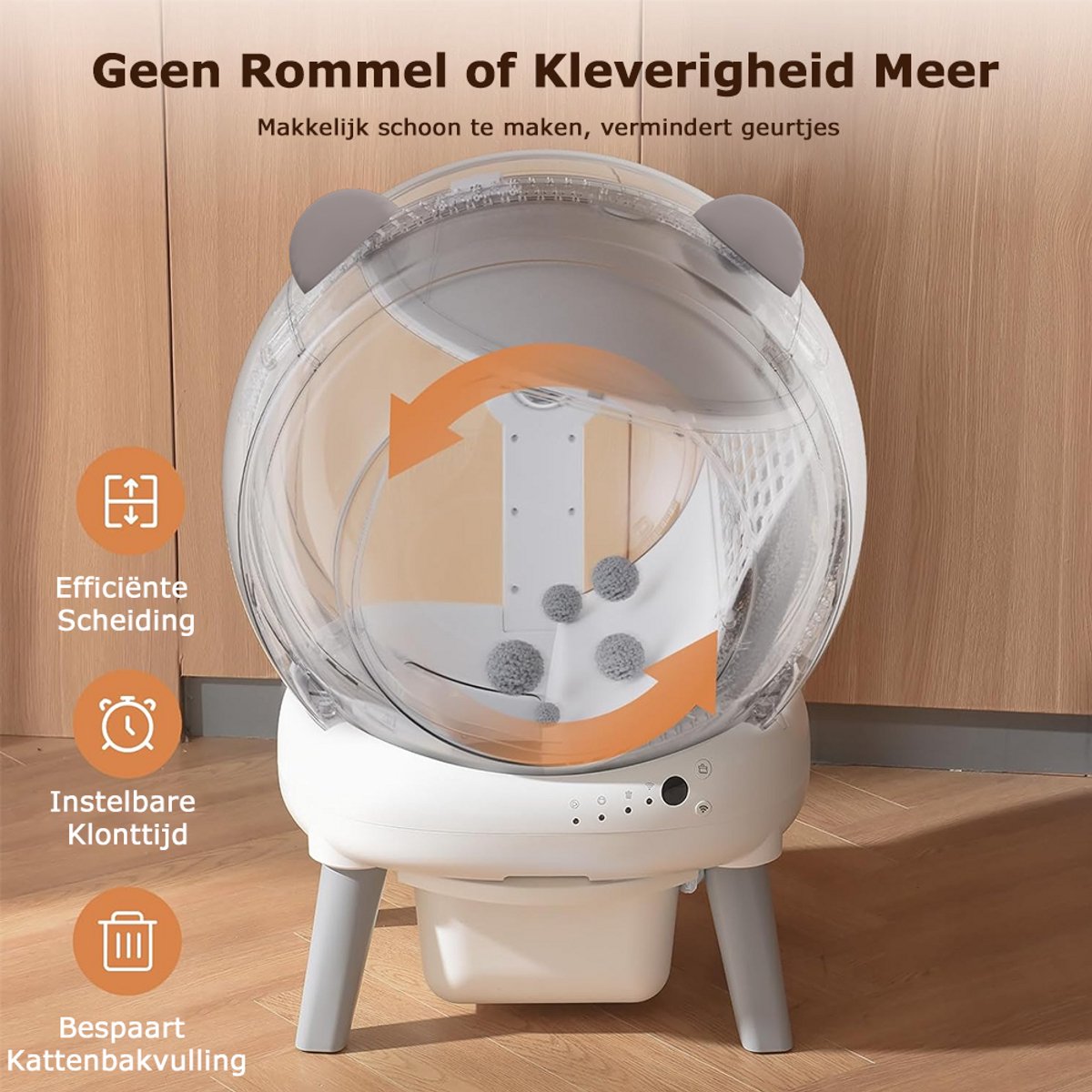 Miniatuur van productfoto 3 van Automatische Kattenbak - 65L - Zelfreinigend – Electrische Kattenbak - Bedienen via App - incl stekkeradapter en 1 rollen opvangzakjes - Slimme Waarschuwing - Gezondheidsbewaking - Incl. Kattenbakmat - Wit