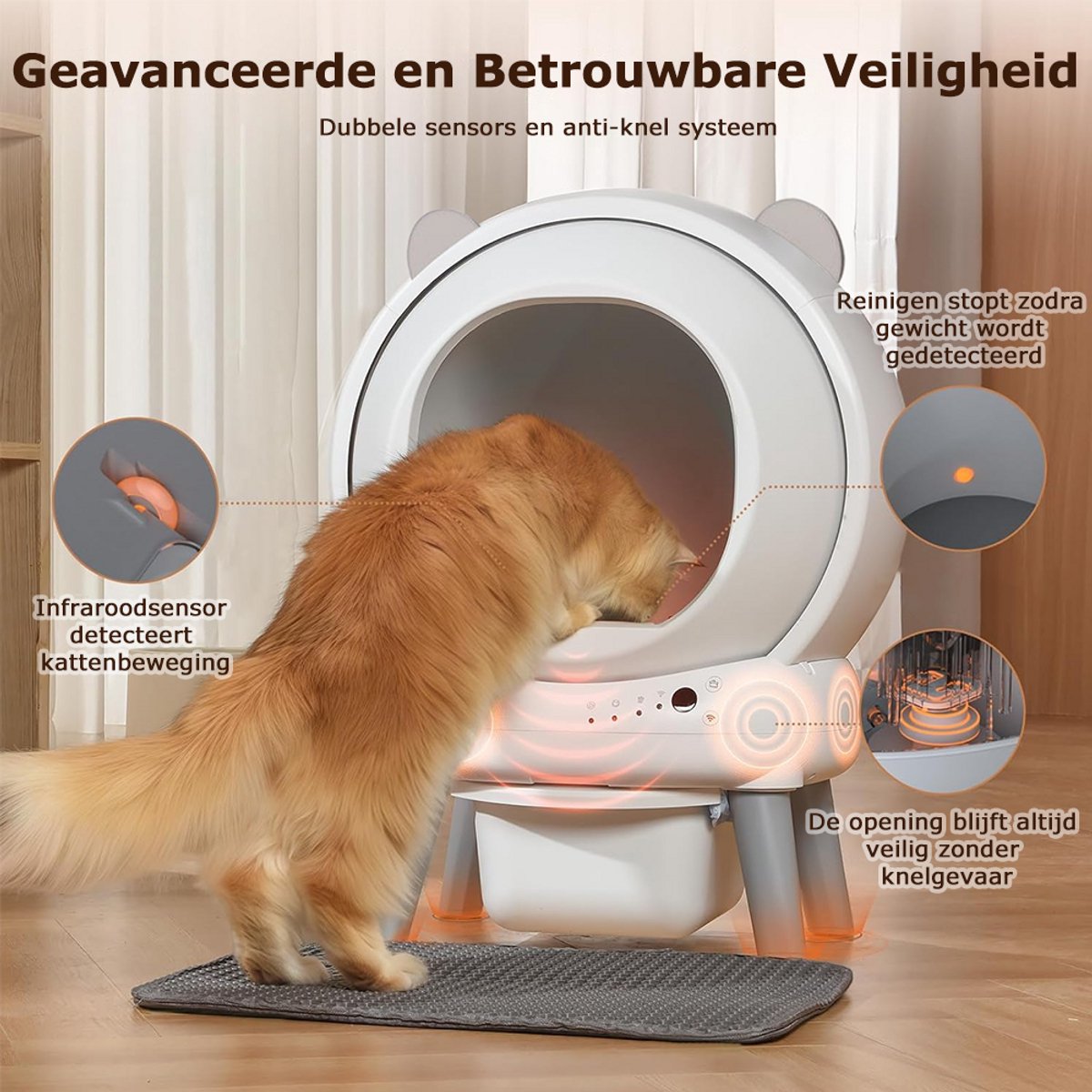 Miniatuur van productfoto 4 van Automatische Kattenbak - 65L - Zelfreinigend – Electrische Kattenbak - Bedienen via App - incl stekkeradapter en 1 rollen opvangzakjes - Slimme Waarschuwing - Gezondheidsbewaking - Incl. Kattenbakmat - Wit