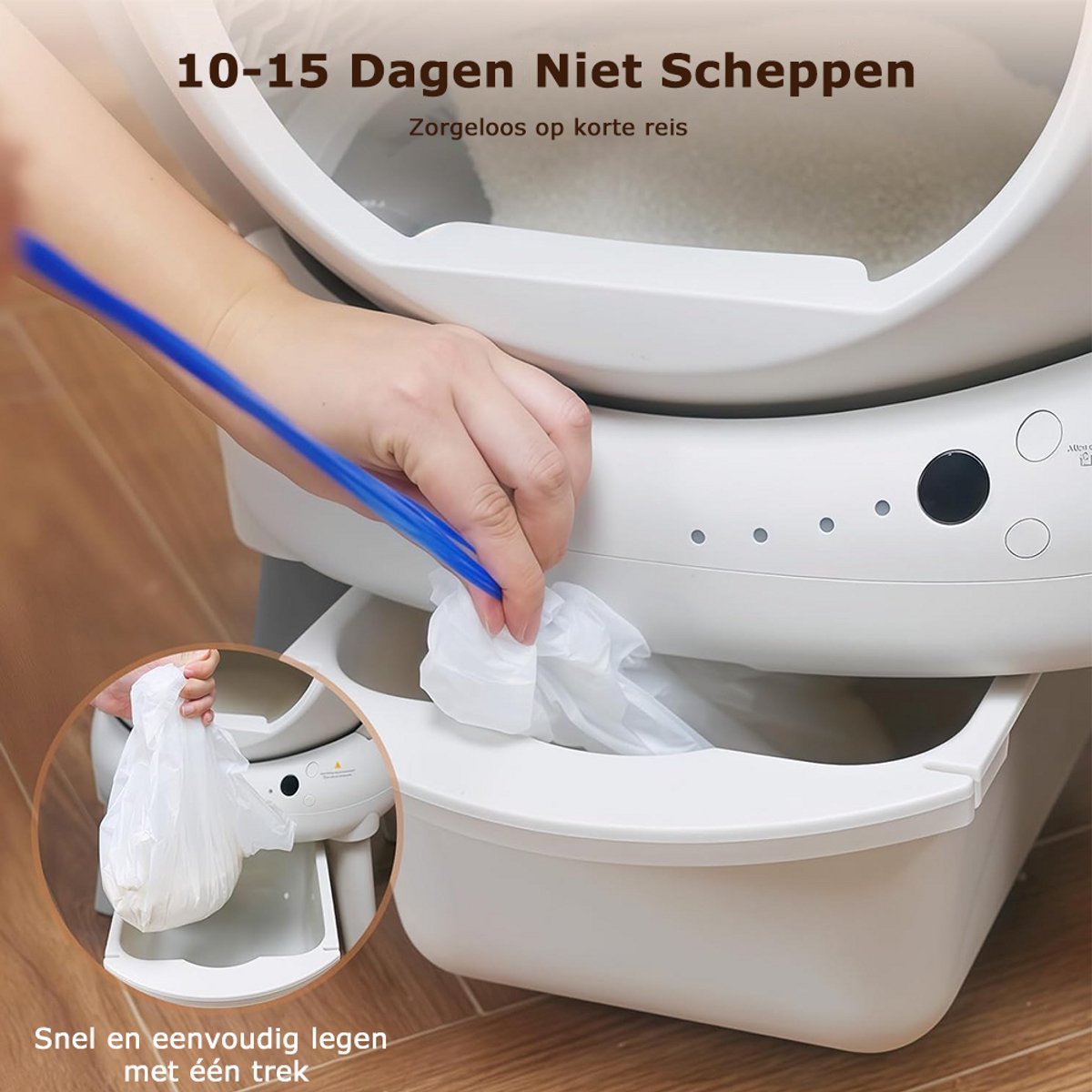 Miniatuur van productfoto 5 van Automatische Kattenbak - 65L - Zelfreinigend – Electrische Kattenbak - Bedienen via App - incl stekkeradapter en 1 rollen opvangzakjes - Slimme Waarschuwing - Gezondheidsbewaking - Incl. Kattenbakmat - Wit