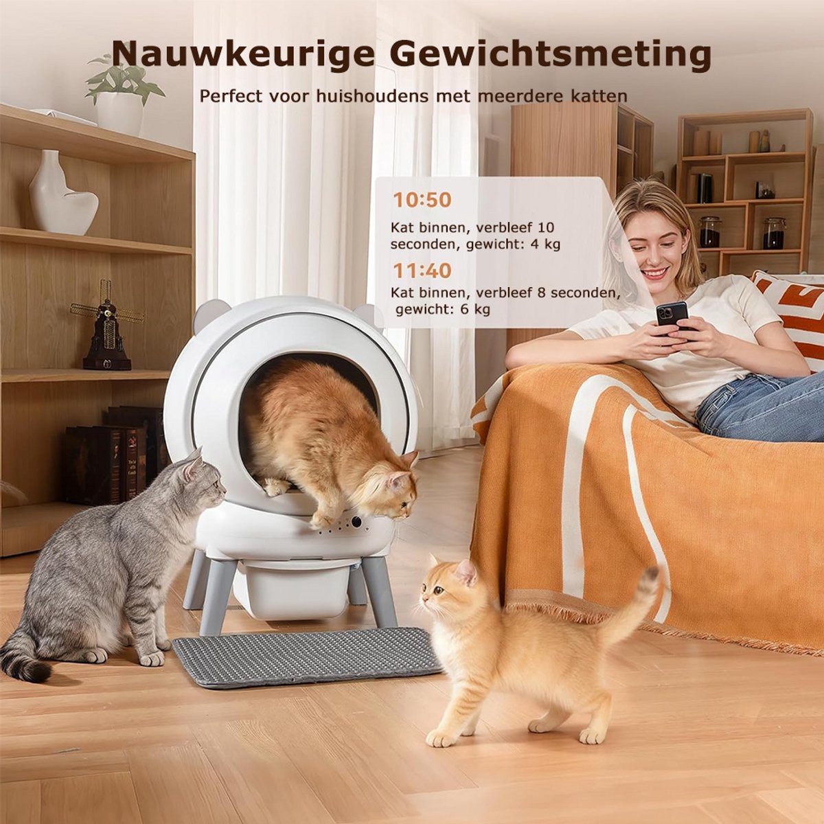 Miniatuur van productfoto 6 van Automatische Kattenbak - 65L - Zelfreinigend – Electrische Kattenbak - Bedienen via App - incl stekkeradapter en 1 rollen opvangzakjes - Slimme Waarschuwing - Gezondheidsbewaking - Incl. Kattenbakmat - Wit