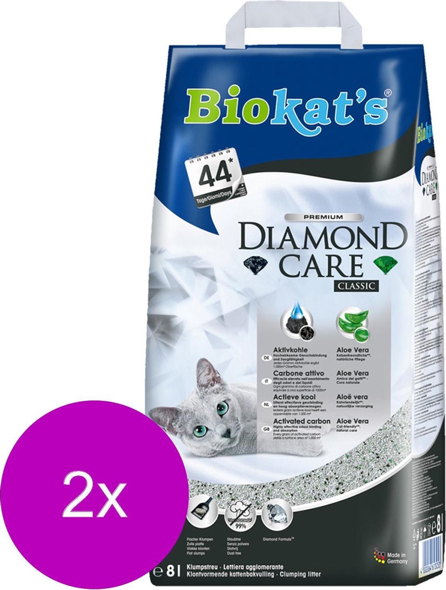 Miniatuur van productfoto 2 van Biokat's Diamond Care Classic Aloe Vera Geur - Kattenbakvulling - 2 x 8 l