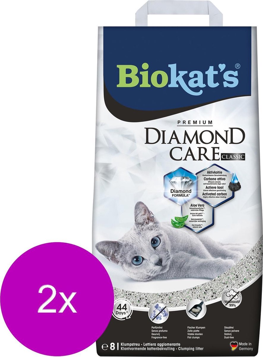 Miniatuur van productfoto 3 van Biokat's Diamond Care Classic Aloe Vera Geur - Kattenbakvulling - 2 x 8 l