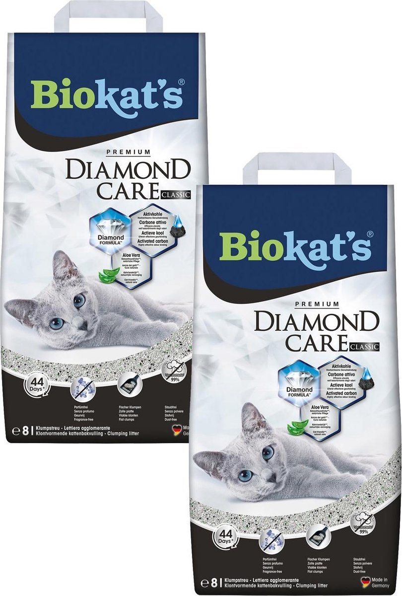 Miniatuur van productfoto 4 van Biokat's Diamond Care Classic Aloe Vera Geur - Kattenbakvulling - 2 x 8 l