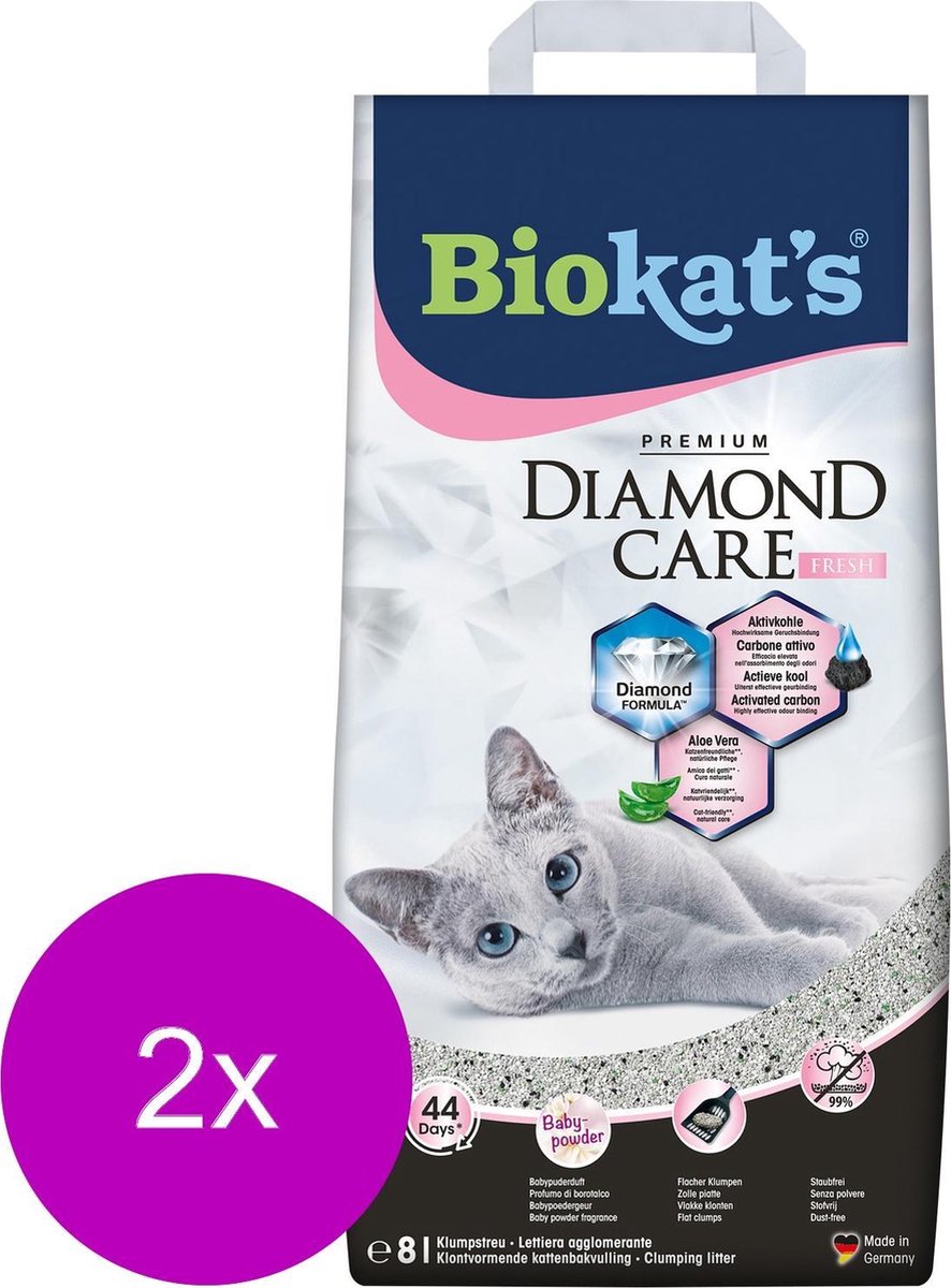Productfoto 1 van Biokat's Diamond Care Fresh Aloe Vera Geur - Kattenbakvulling - 2 x 8 l