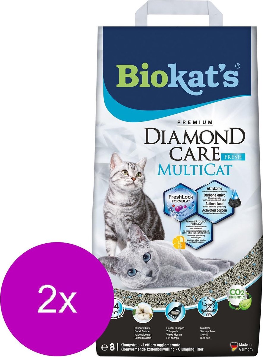 Productfoto 1 van Biokat's Diamond Care Multicat - Kattenbakvulling - 2 x 8 l