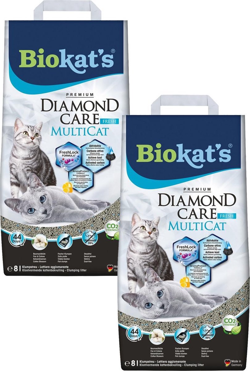 Miniatuur van productfoto 3 van Biokat's Diamond Care Multicat - Kattenbakvulling - 2 x 8 l
