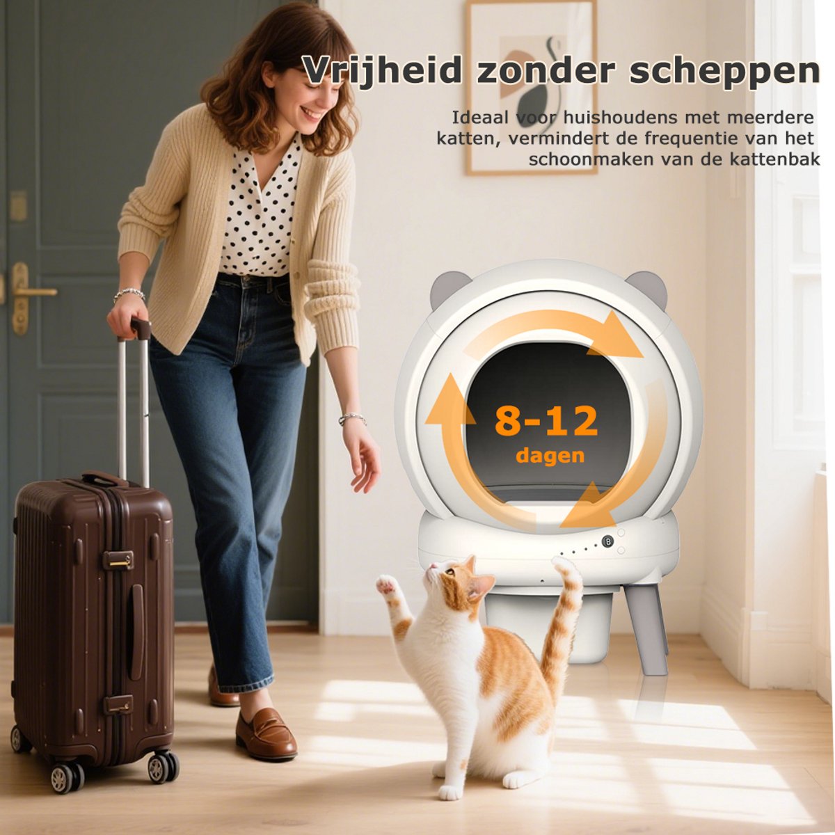 Miniatuur van productfoto 2 van Automatische Kattenbak - Zelfreinigend Electrische Kattenbak - Bedienen via App - 65L + 8L - Incl stekkeradapter en 1 rollen Kattenbakzakken - Slimme Waarschuwing - Gezondheidsbewaking - Incl. Kattenbakmat
