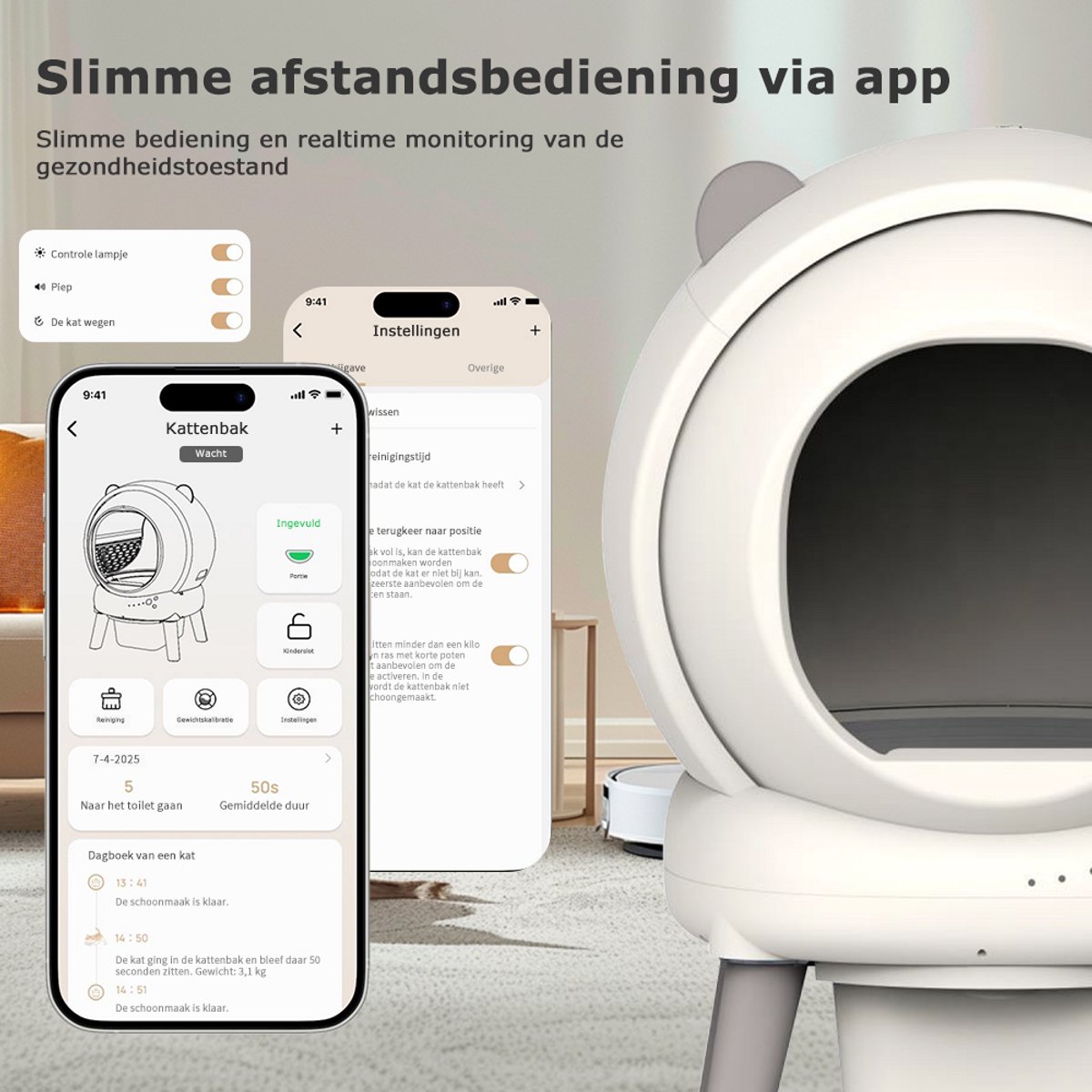 Miniatuur van productfoto 4 van Automatische Kattenbak - Zelfreinigend Electrische Kattenbak - Bedienen via App - 65L + 8L - Incl stekkeradapter en 1 rollen Kattenbakzakken - Slimme Waarschuwing - Gezondheidsbewaking - Incl. Kattenbakmat