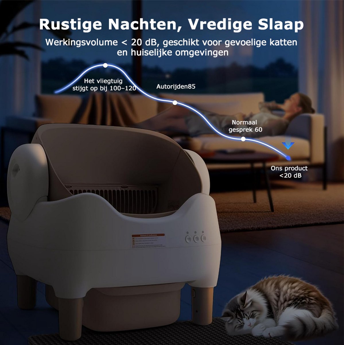 Miniatuur van productfoto 2 van Automatische Kattenbak XXL- 76L - Zelfreinigend – Electrische Kattenbak - Bedienen via App - incl stekkeradapter en 3 rollen opvangzakjes - Incl. Kattenbakmat