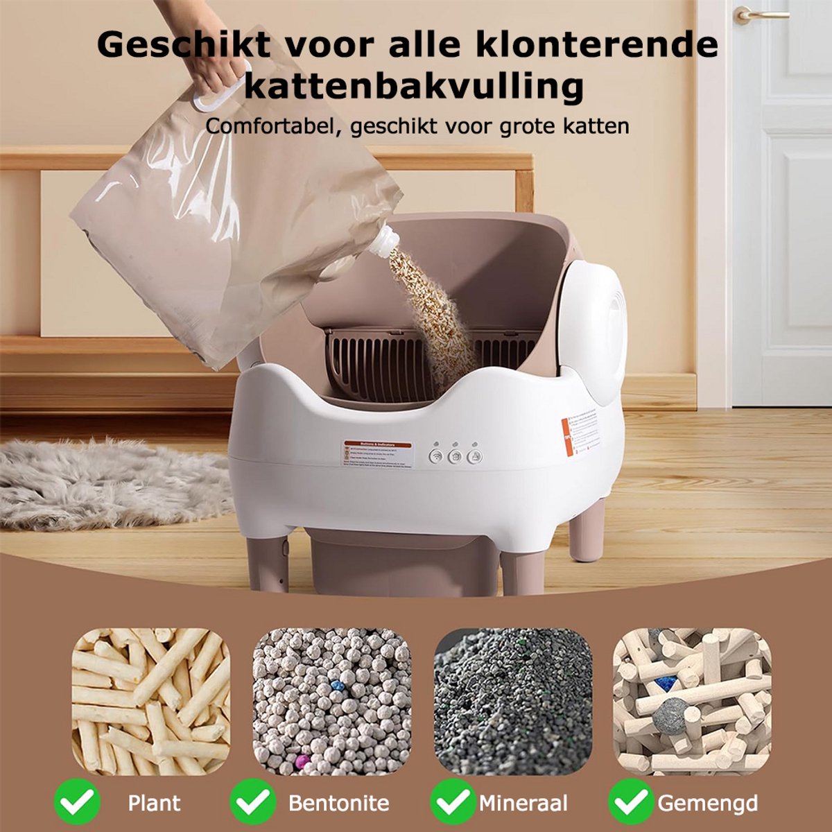 Miniatuur van productfoto 6 van Automatische Kattenbak XXL- 76L - Zelfreinigend – Electrische Kattenbak - Bedienen via App - incl stekkeradapter en 3 rollen opvangzakjes - Incl. Kattenbakmat