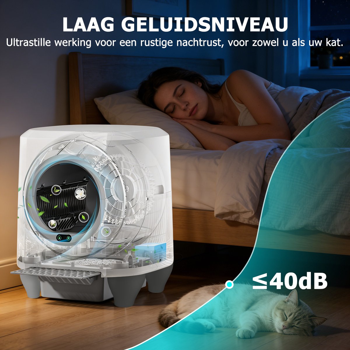Miniatuur van productfoto 4 van Automatische Kattenbak XXL 80L - Grote Capaciteit Zelfreinigende Electrische Kattenbak - Bedienen via App - Incl stekkeradapter en 1 rollen opvangzakjes - Incl. Kattenbakmat