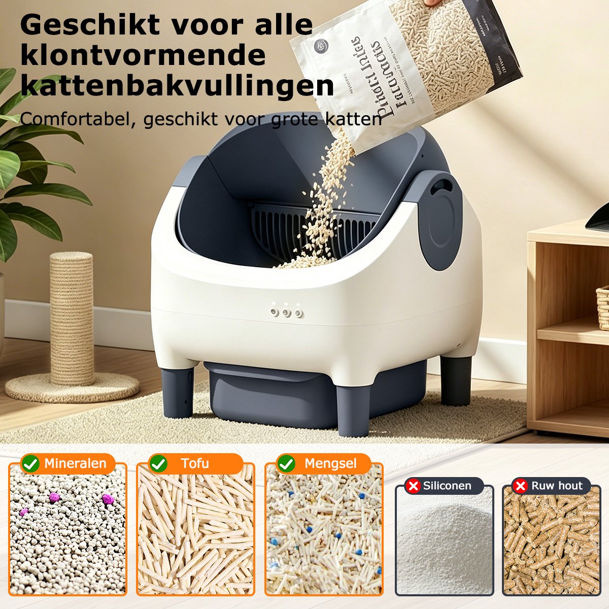Miniatuur van productfoto 4 van Automatische Kattenbak XXL- 76L - Zelfreinigend Electrische Kattenbak - Bedienen via App - incl stekkeradapter en 3 rollen opvangzakjes - Slimme Waarschuwing - Gezondheidsbewaking - Incl. Kattenbakmat