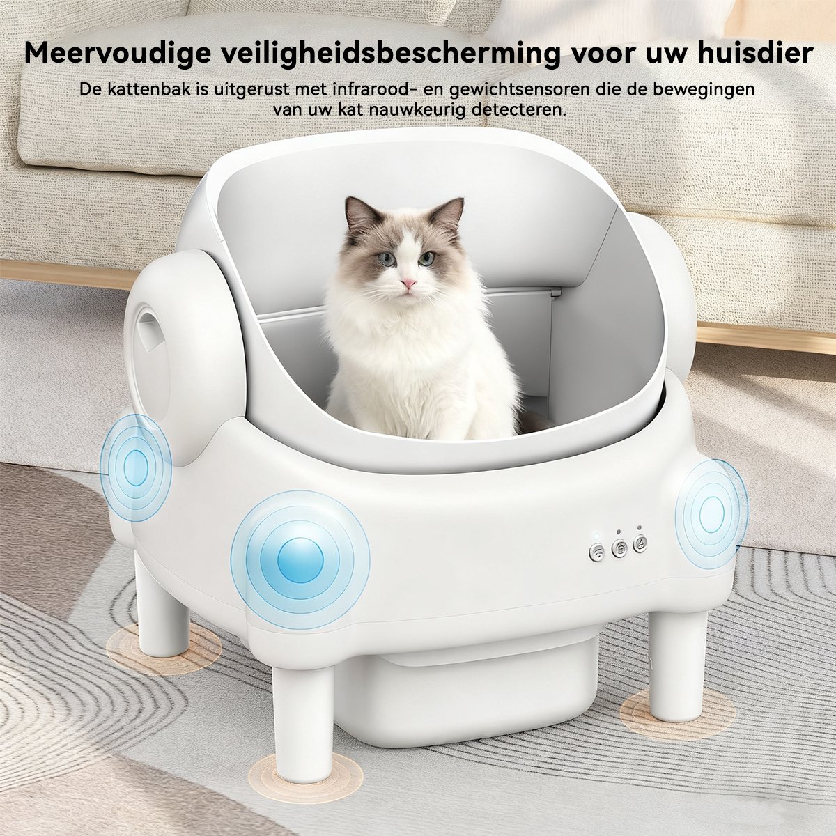 Miniatuur van productfoto 5 van Zelfreinigende Automatische Kattenbak - Elektrische Kattenbak XXL 76L – Incl. Kattenbakmat - Veiligheidssensoren - Geschikt voor Meerdere Katten - Met App - 11L Afvalbak - 2026 Model - Wit