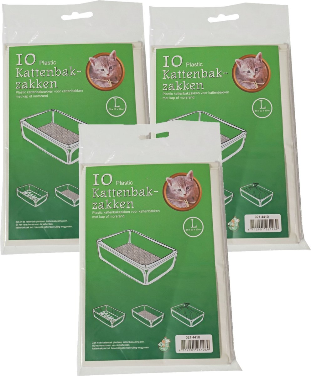 Miniatuur van productfoto 3 van Boon Kattenbak afvalzakken - 10x stuks - wit - 50 x 20 x 37 cm - plastic - kattenbakzakken - Voorkomt vieze geuren