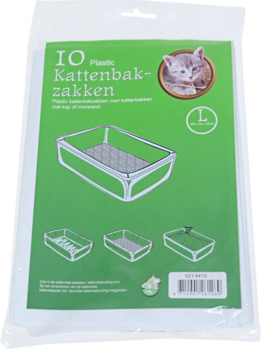Miniatuur van productfoto 5 van Boon Kattenbak afvalzakken - 10x stuks - wit - 50 x 20 x 37 cm - plastic - kattenbakzakken - Voorkomt vieze geuren