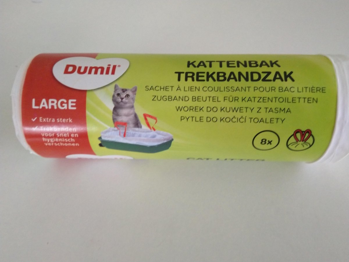 Miniatuur van productfoto 2 van Dumil Kattenbak Zakken | Met Trekband | 15 Liter | 1 Rol | 8 Zakken | Extra Sterk
