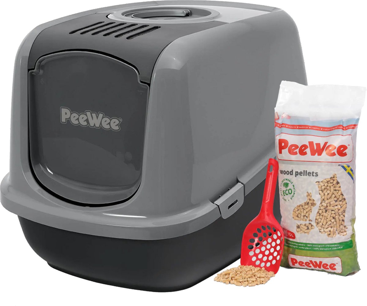 Miniatuur van productfoto 3 van Peewee grote XXL kattenbak systeem Ecodome startpakket - in een nieuwe trendy pastelkleur salie groen / crème - incl. Peewee korrels + schepje – 66,5 x 48,5 x 46,5 cm