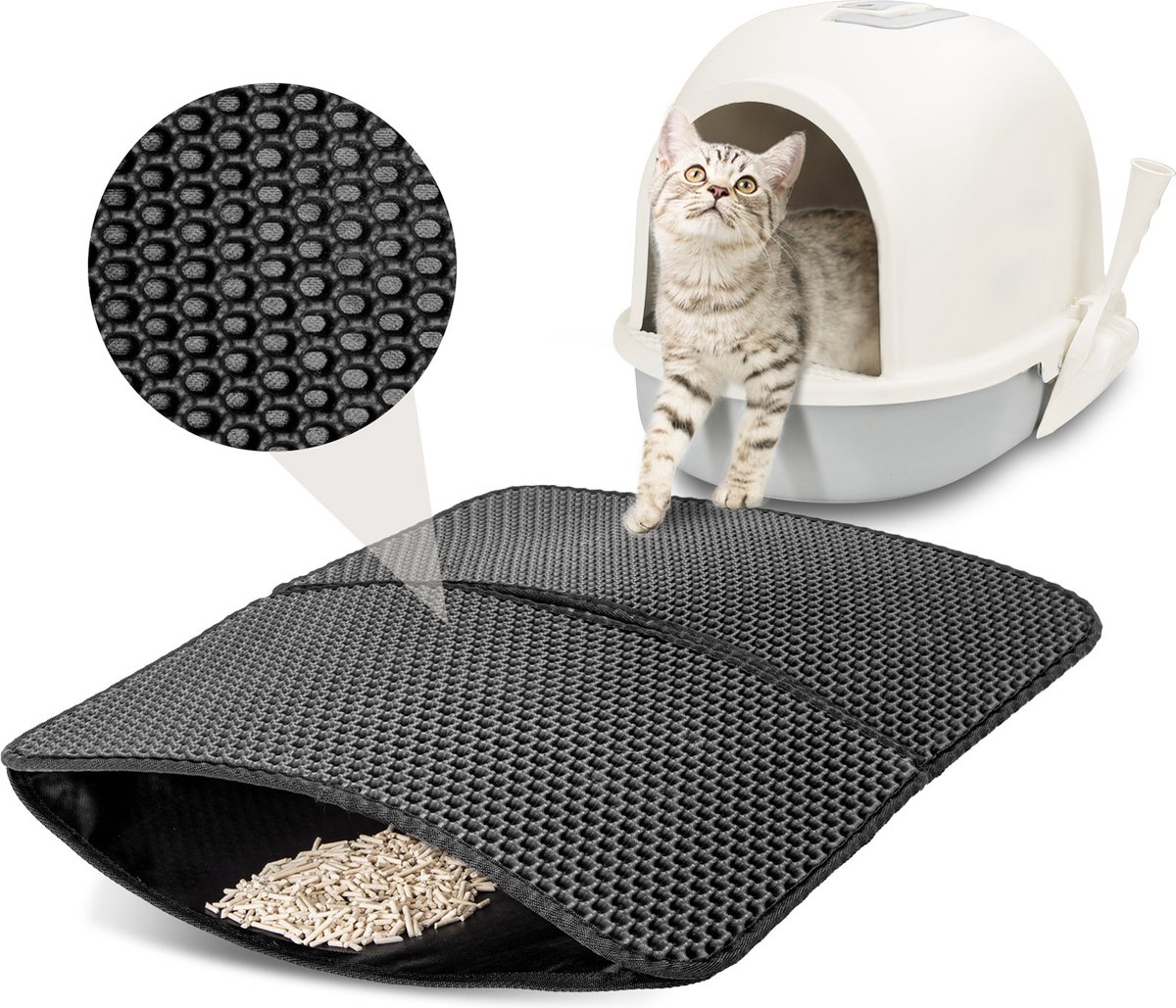 Miniatuur van productfoto 11 van Kattenbakmat - Kattenmat Met Filter - Kattenbak Accessoires - Grit Opvanger - 3 lagen - Waterdicht - 60x45 cm - Opvouwbaar - Zwart
