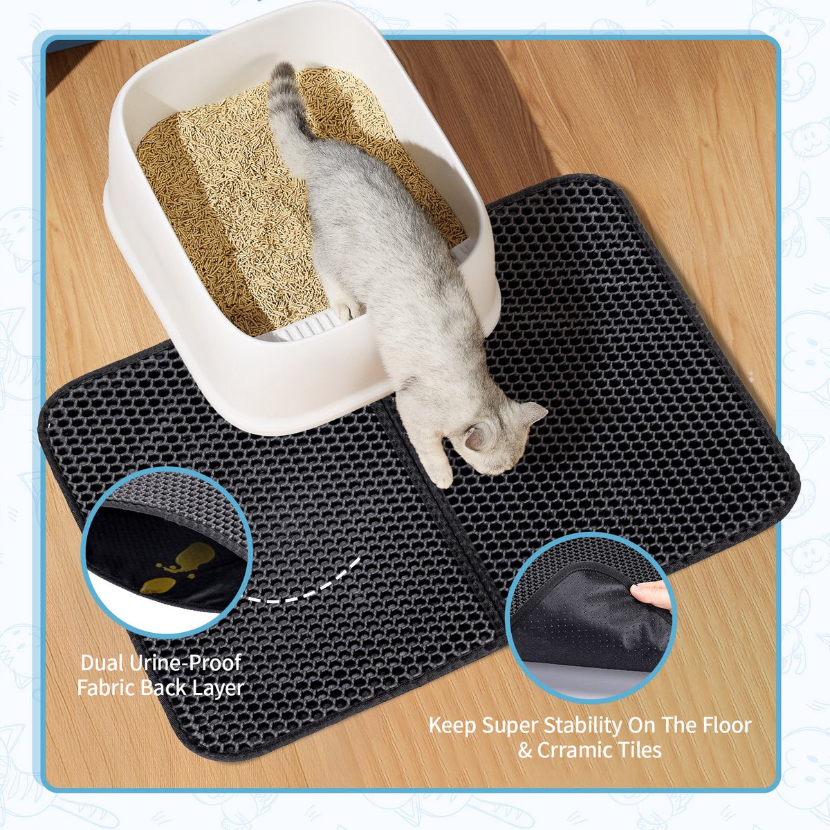 Miniatuur van productfoto 13 van Kattenbakmat - Kattenmat Met Filter - Kattenbak Accessoires - Grit Opvanger - 3 lagen - Waterdicht - 60x45 cm - Opvouwbaar - Zwart