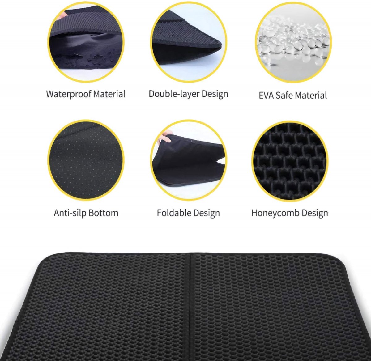 Miniatuur van productfoto 6 van Kattenbakmat - Kattenmat Met Filter - Kattenbak Accessoires - Grit Opvanger - 3 lagen - Waterdicht - 60x45 cm - Opvouwbaar - Zwart