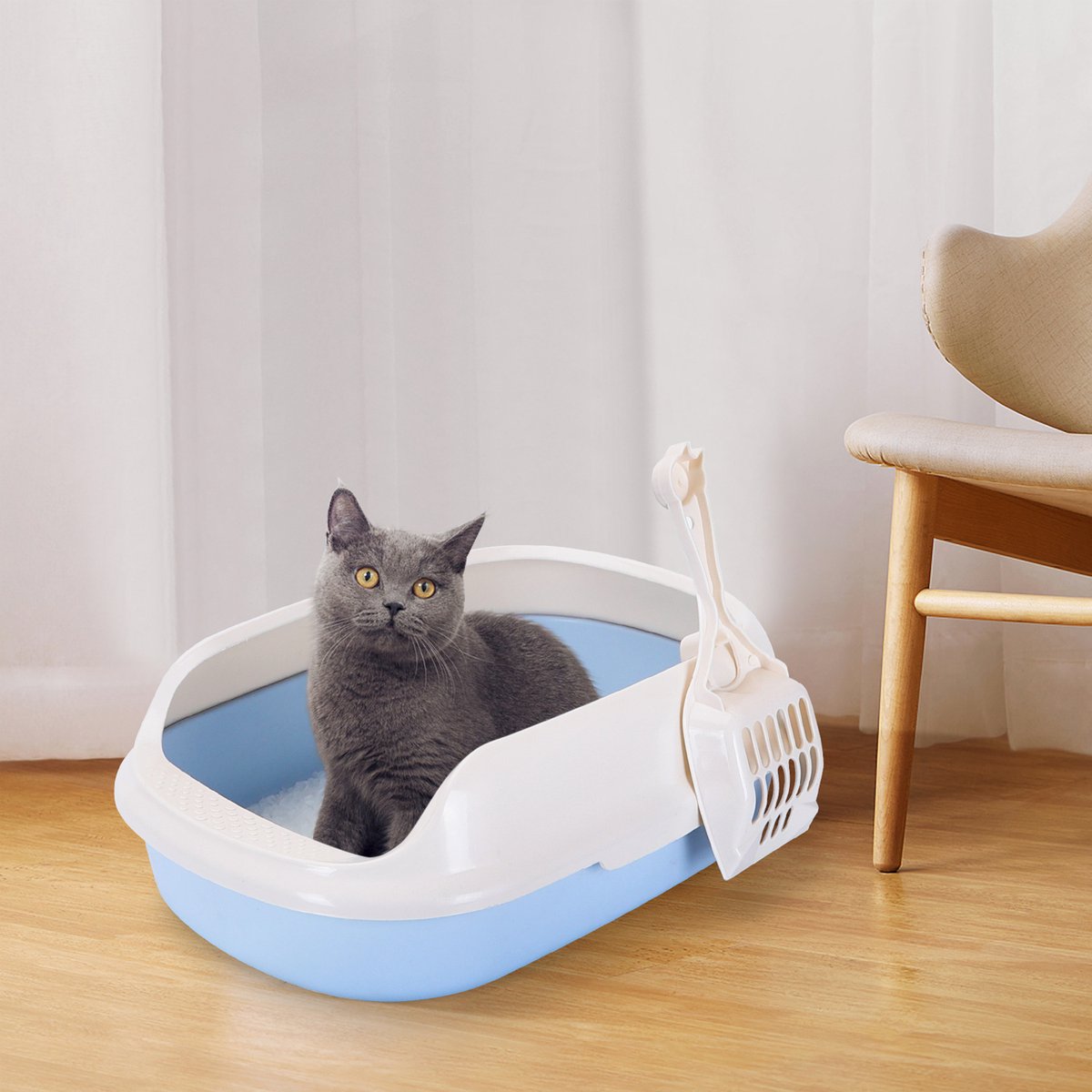 Miniatuur van productfoto 4 van Nobleza Kattenbak met Schepje - Kleine open kattenbak - S - Blauw
