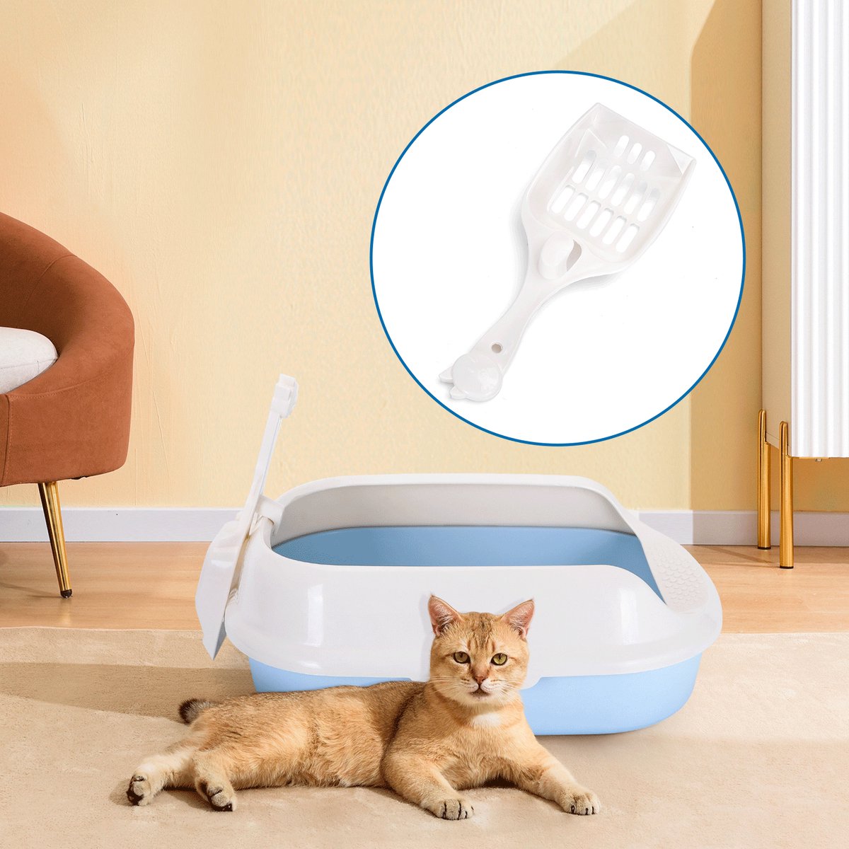Miniatuur van productfoto 5 van Nobleza Kattenbak - Open kattenbak - Kattenbak met schepje - Maat M - Kattentoilet - Blauw