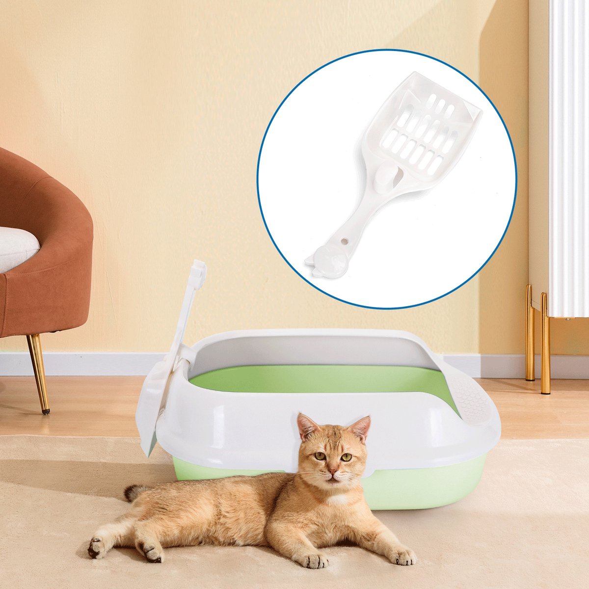 Miniatuur van productfoto 3 van Nobleza open kattenbak - Maat L - L55xB39xH19 cm - Kattentoilet - Katten toilet - Grote open kattenbak - Groen