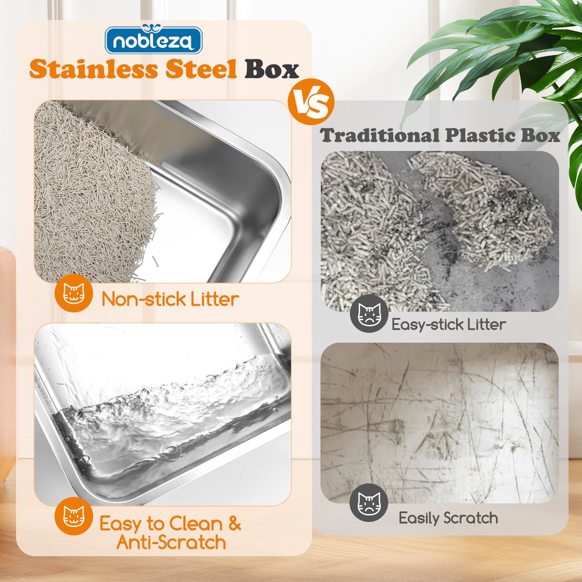 Miniatuur van productfoto 4 van Nobleza Kattenbak XXXL RVS - 70x50x15 cm - Grote Kattenbak voor Grote Katten & Maine Coon - Roestvrijstalen Kattenbak met Hoge Rand
