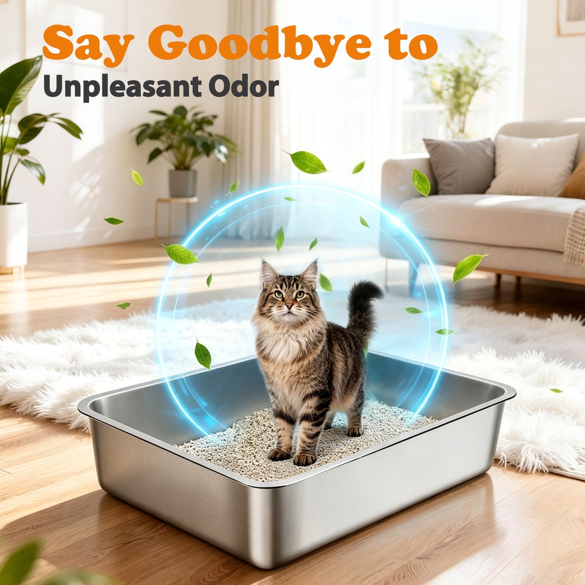 Miniatuur van productfoto 5 van Nobleza Kattenbak XXXL RVS - 70x50x15 cm - Grote Kattenbak voor Grote Katten & Maine Coon - Roestvrijstalen Kattenbak met Hoge Rand