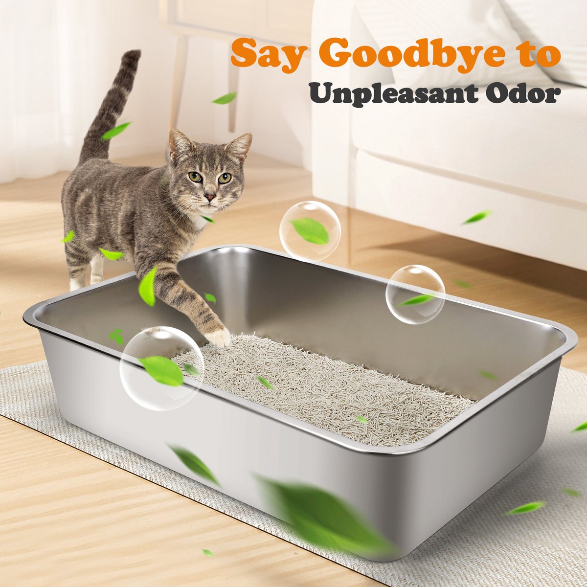 Miniatuur van productfoto 4 van Nobleza RVS Kattenbak XXL - Kattentoilet Roestvrijstaal - Grote Kattenbak van RVS - Open Kattenbak - 60x40x15cm