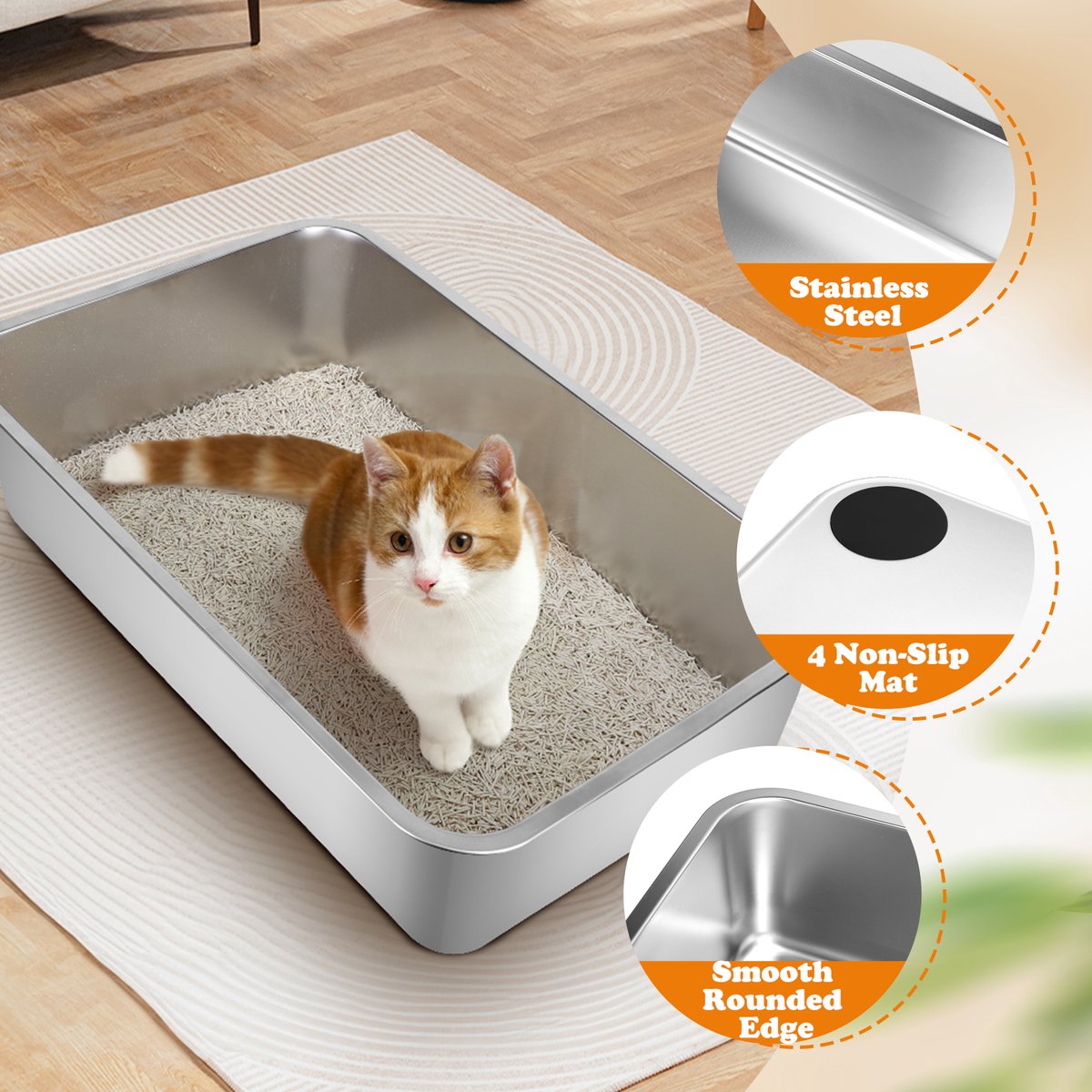 Miniatuur van productfoto 5 van Nobleza RVS Kattenbak XXL - Kattentoilet Roestvrijstaal - Grote Kattenbak van RVS - Open Kattenbak - 60x40x15cm