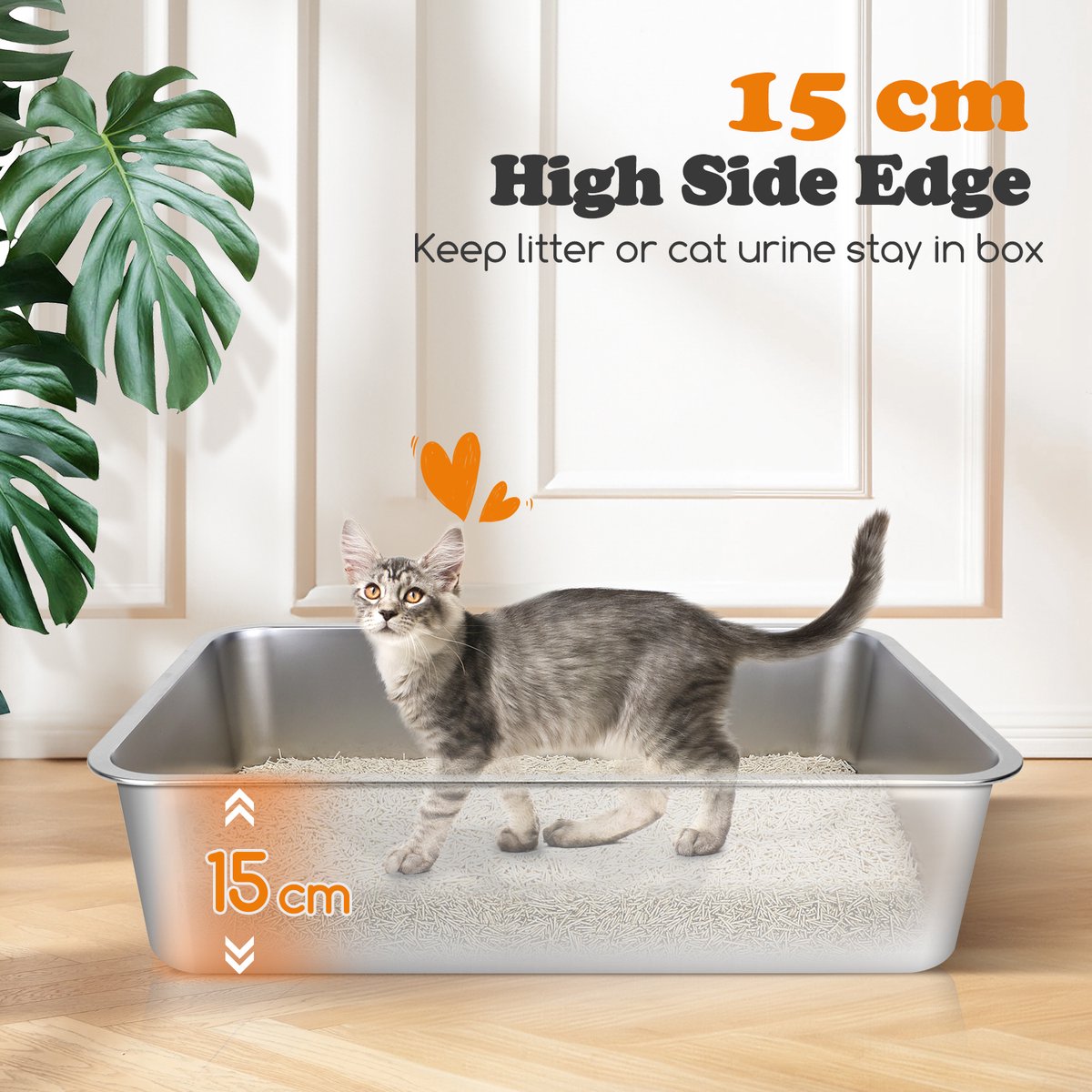 Miniatuur van productfoto 6 van Nobleza RVS Kattenbak XXL - Kattentoilet Roestvrijstaal - Grote Kattenbak van RVS - Open Kattenbak - 60x40x15cm