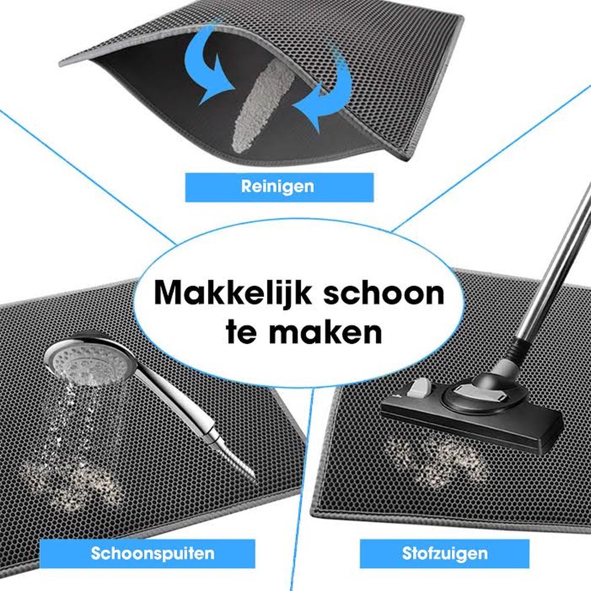 Miniatuur van productfoto 2 van Kattenbakmat - 40 x 50 cm - Waterdicht - Dubbele laag - Honingraatstructuur - Uitloopmat - Placemat Kat - Schoonloopmat Kattenbak - Kattenbak Accessoires - Katten Grit Opvanger - Katten Mat