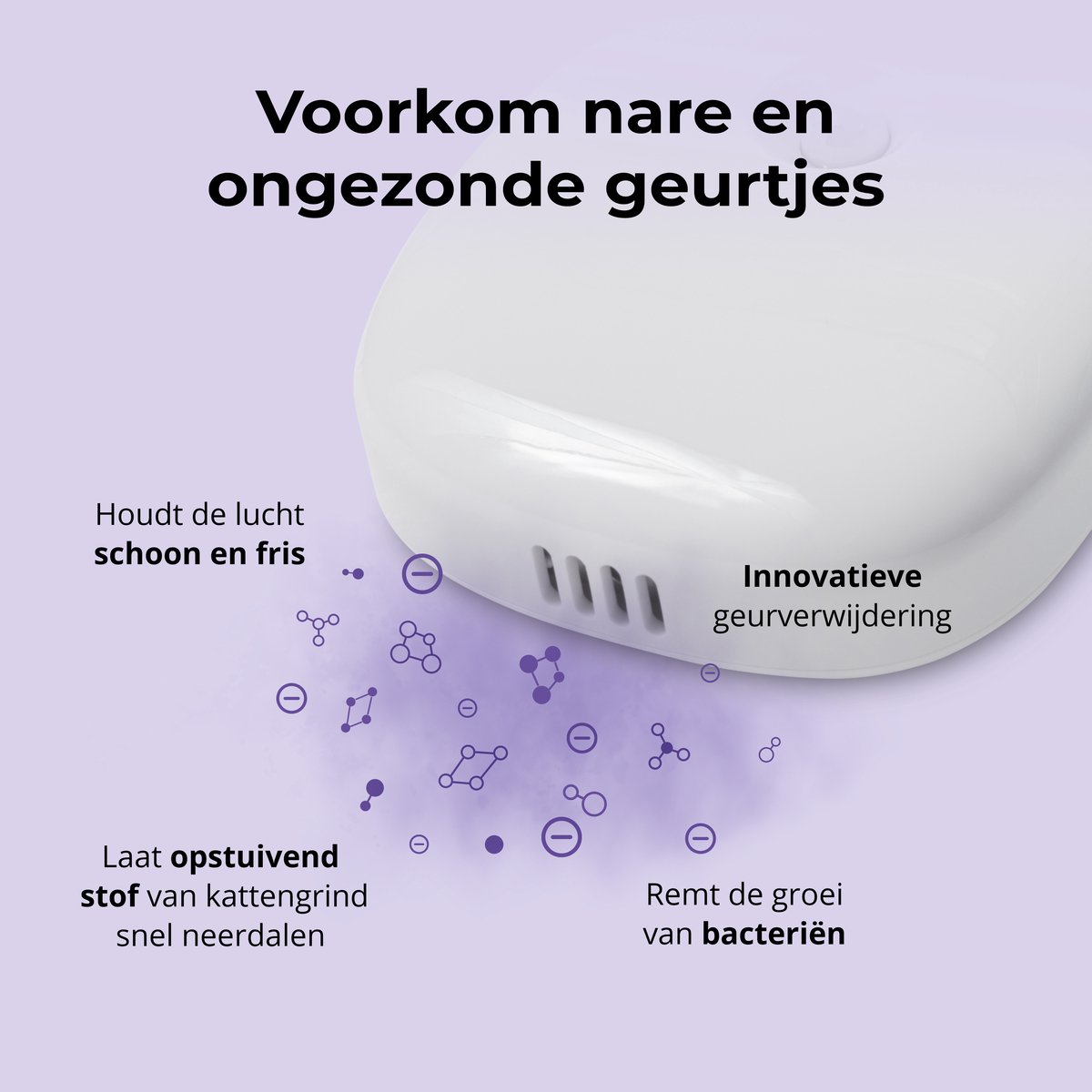 Miniatuur van productfoto 3 van Pettadore Air Insight - Kattenbak Geurverdrijver & Teller - Geurverwijderaar met Actieve zuurstof en ionen - Oplaadbaar - met App
