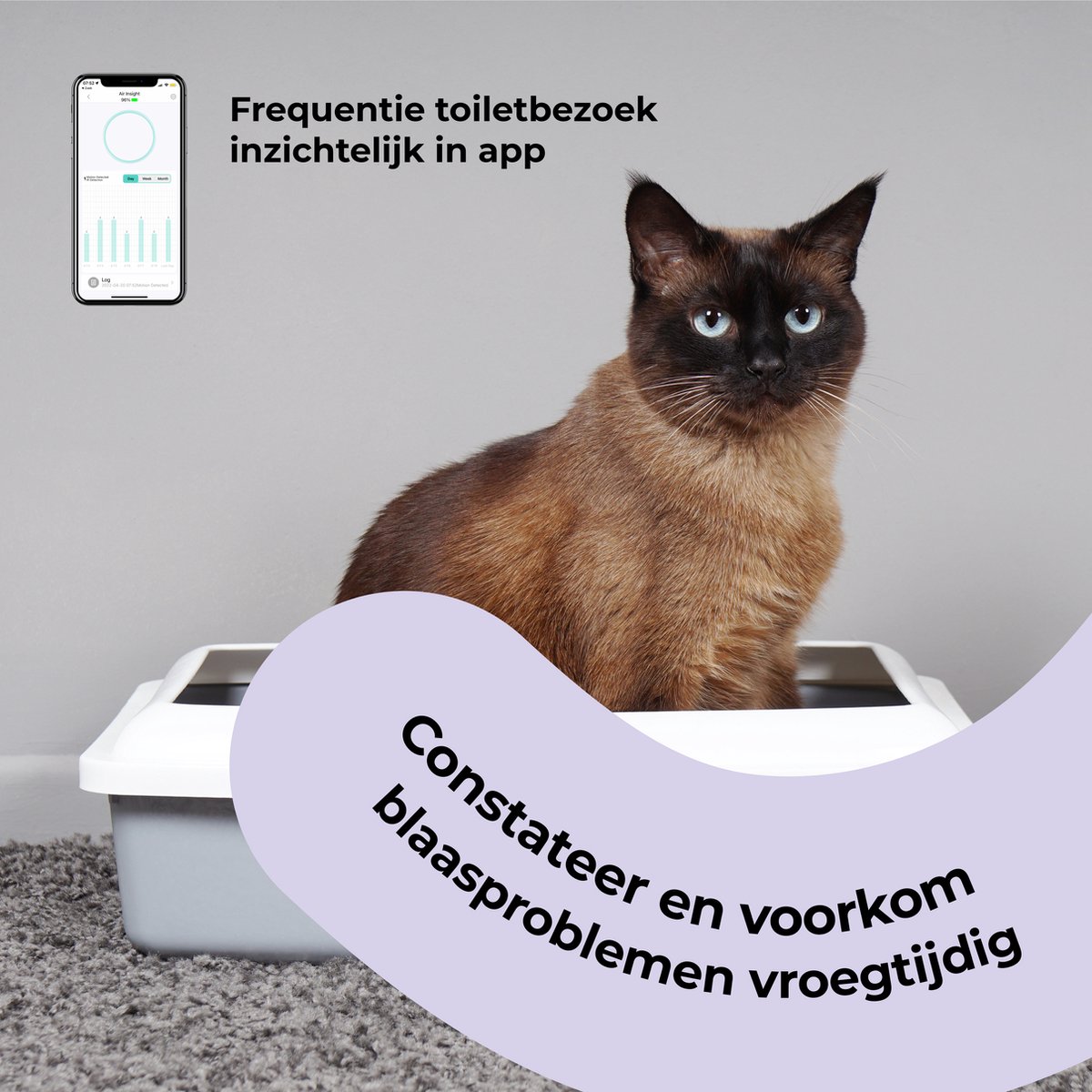 Miniatuur van productfoto 4 van Pettadore Air Insight - Kattenbak Geurverdrijver & Teller - Geurverwijderaar met Actieve zuurstof en ionen - Oplaadbaar - met App