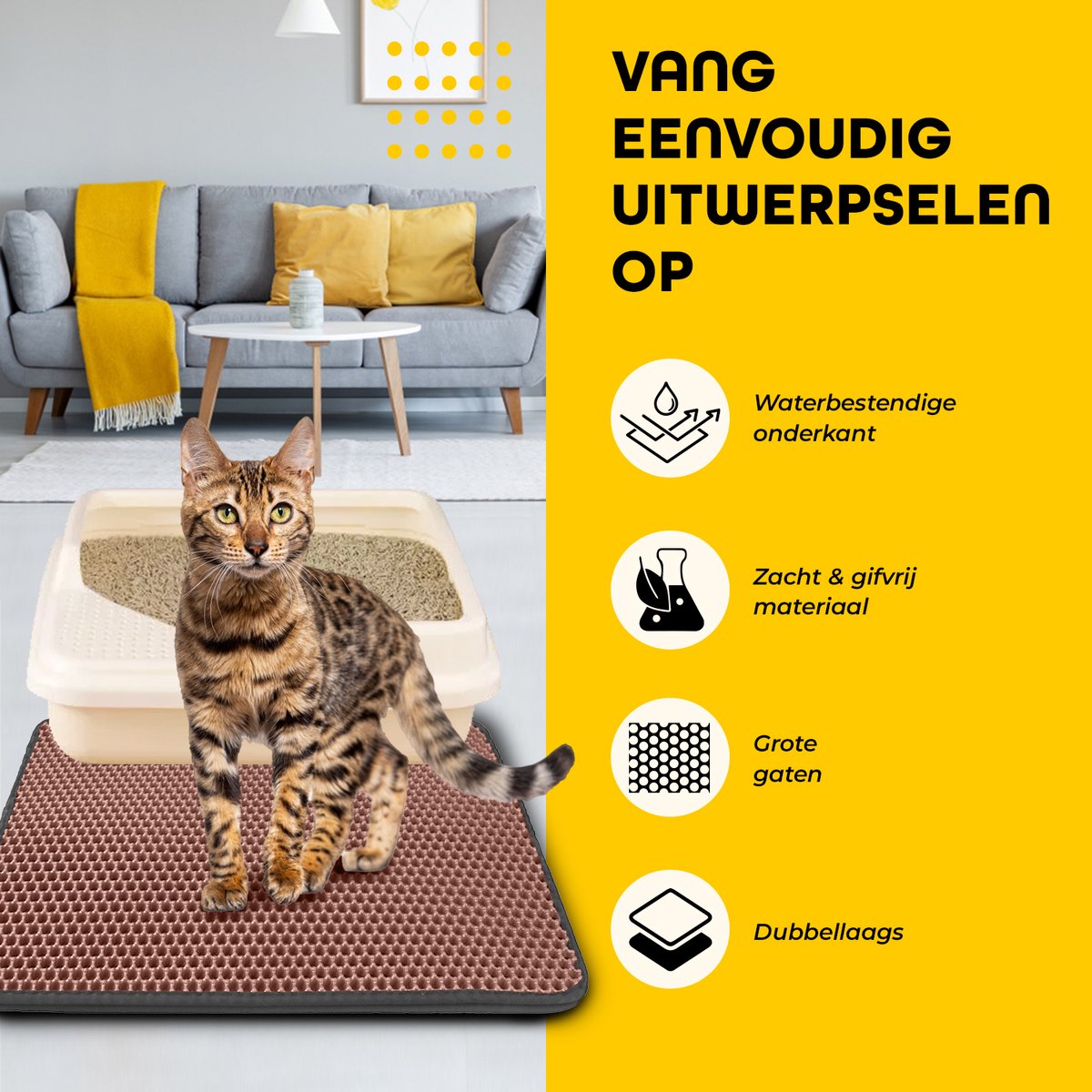 Miniatuur van productfoto 3 van Kattenbakmat Grit Opvanger - Mat voor Kattenbak - Uitloopmat 40 X 50 CM - Kattenmat Schoonloopmat