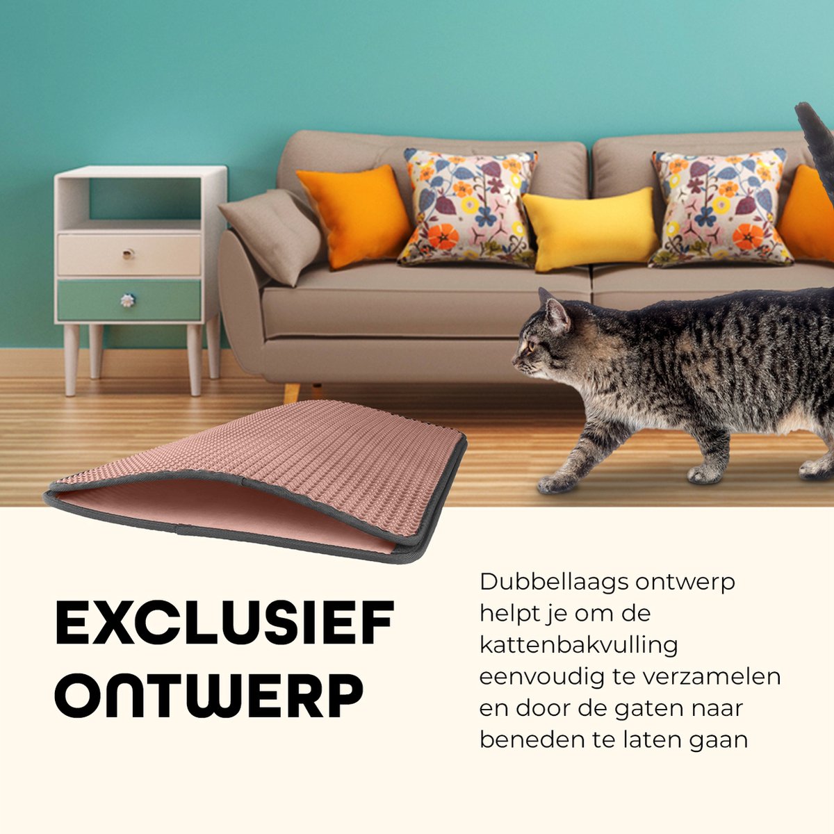 Miniatuur van productfoto 6 van Kattenbakmat Grit Opvanger - Mat voor Kattenbak - Uitloopmat 40 X 50 CM - Kattenmat Schoonloopmat
