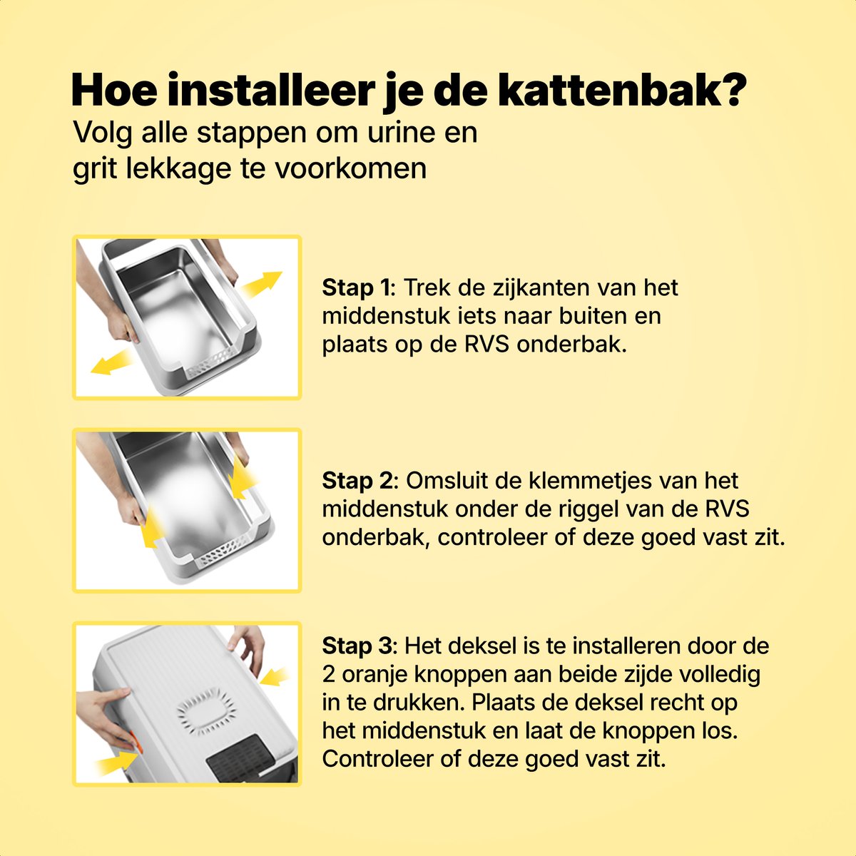 Miniatuur van productfoto 11 van Jake and Jacky RVS Kattenbak - Kattentoilet Roestvrijstaal - Incl. Kattenbakschep met Houder en Gritopvang Opstapje - 2 in 1 Open Kattenbak met Afneembare Deksel - 60x40x38cm - Grijs