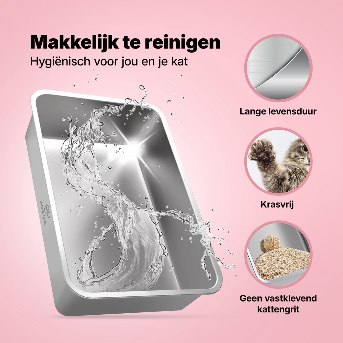 Miniatuur van productfoto 3 van Jake and Jacky RVS Kattenbak - Kattentoilet Roestvrijstaal - Incl. Kattenbakschep met Houder en Gritopvang Opstapje - 2 in 1 Open Kattenbak met Afneembare Deksel - 60x40x38cm - Grijs