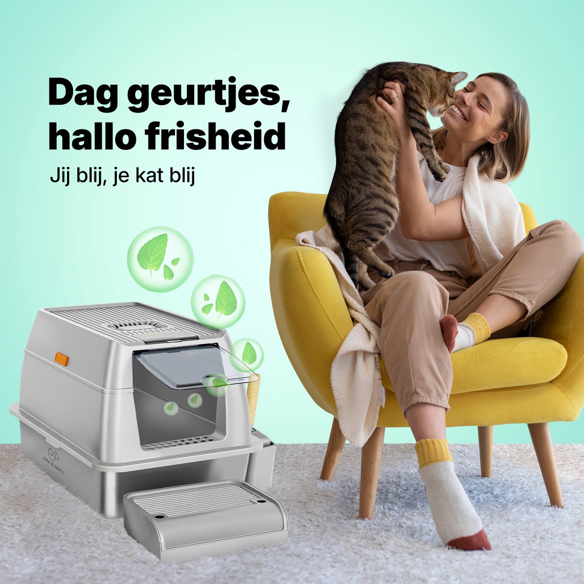 Miniatuur van productfoto 6 van Jake and Jacky RVS Kattenbak - Kattentoilet Roestvrijstaal - Incl. Kattenbakschep met Houder en Gritopvang Opstapje - 2 in 1 Open Kattenbak met Afneembare Deksel - 60x40x38cm - Grijs